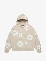 Denim Tears Beige Wreath Zip‑Up Unisex Hoodie