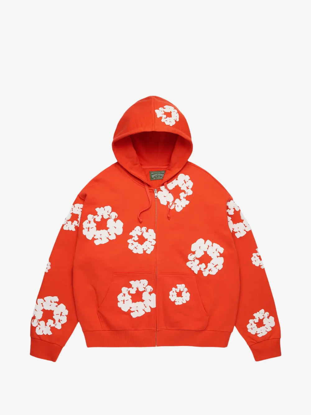Denim Tears Orange All‑Over White Cotton Wreath Full‑Zip Hoodie