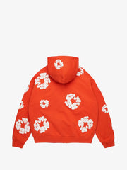 Denim Tears Orange All‑Over White Cotton Wreath Full‑Zip Hoodie