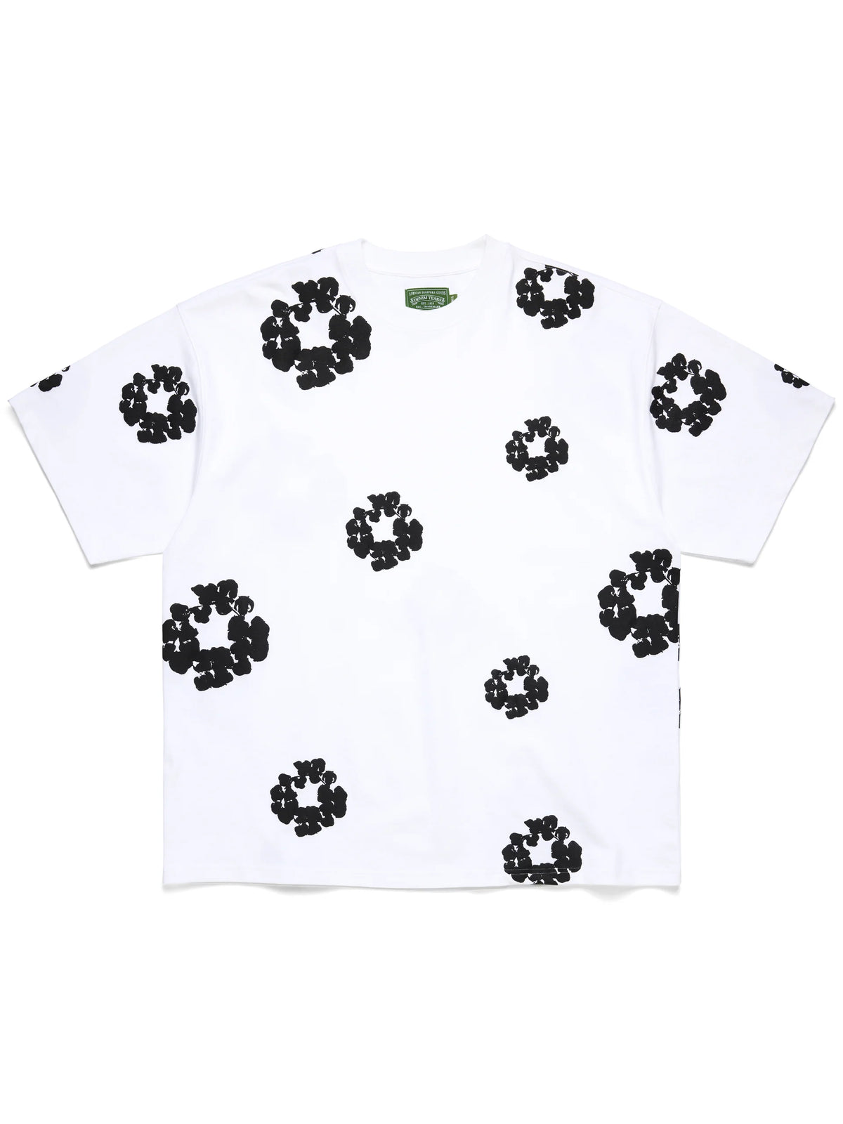 Denim Tears White All‑Over Black Wreath Print Short Sleeve Tee