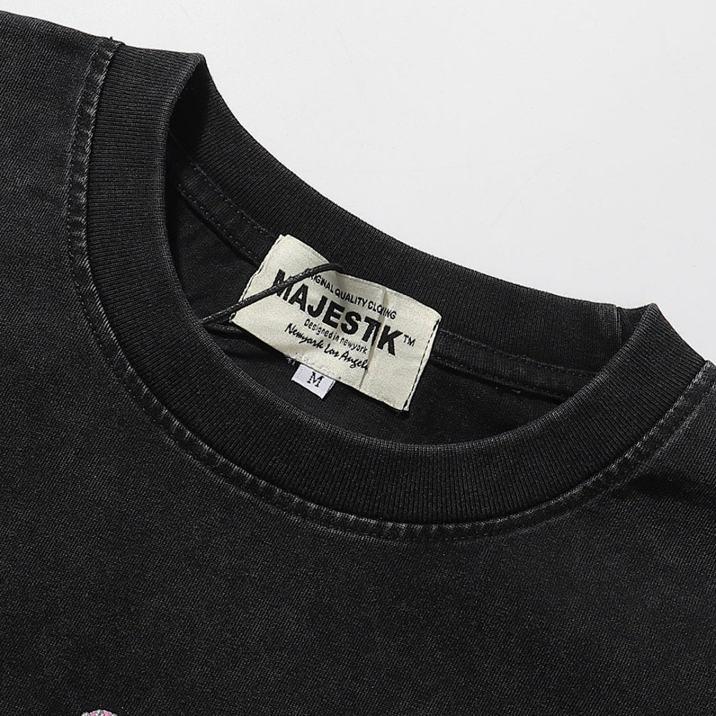 Majestik “Fearless” Angel & Demon Rhinestone Vintage Tee（Black）
