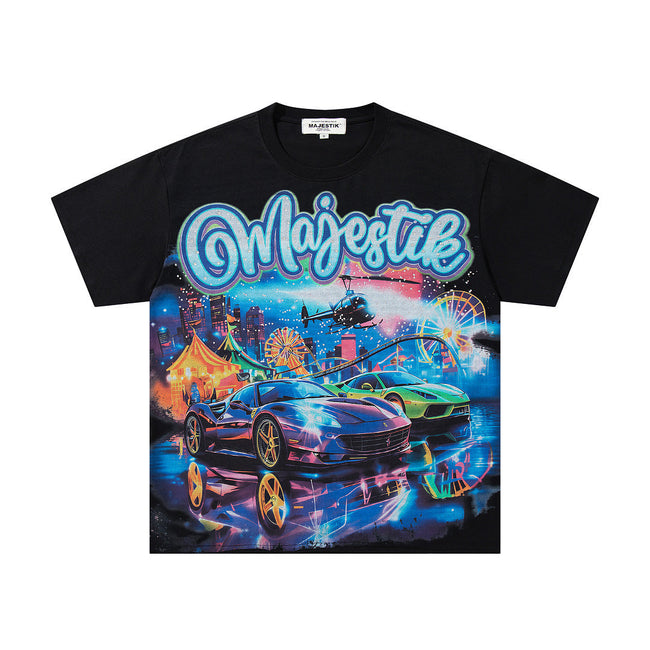 Majestik “Neon Supercars” Rhinestone Graphic Tee Hover Image