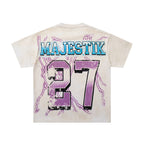Majestik “Athletic” Eagle Rhinestone Vintage Tee（White）