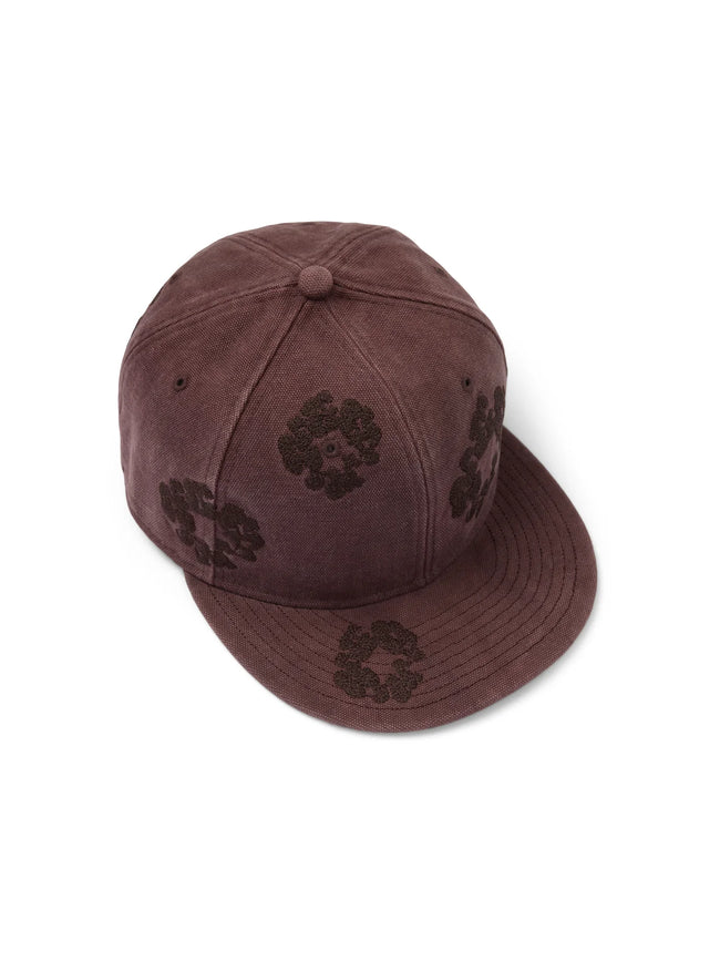 Washed Brown Floral Embroidery Flat Brim Snapback Cap Hover Image