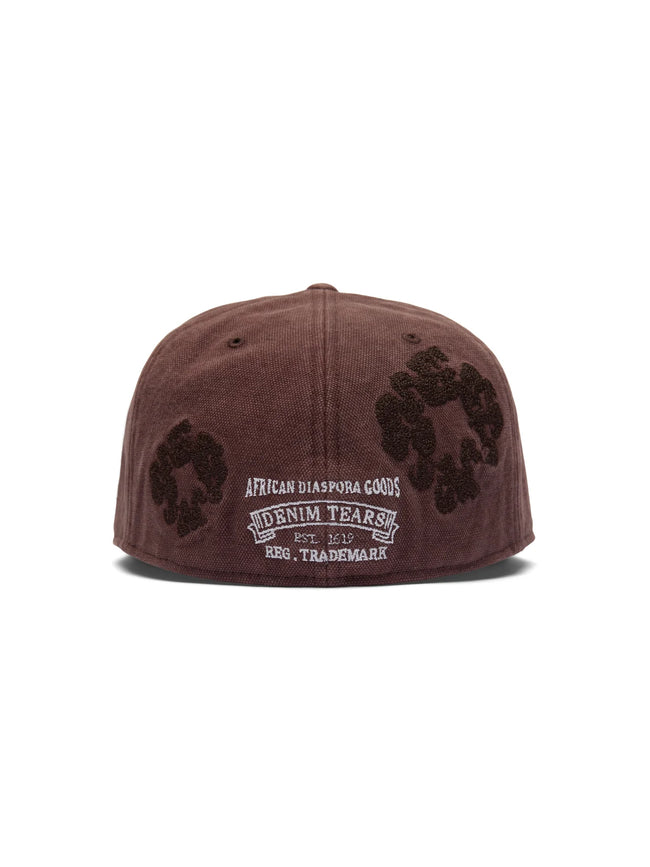 Washed Brown Floral Embroidery Flat Brim Snapback Cap Main Image