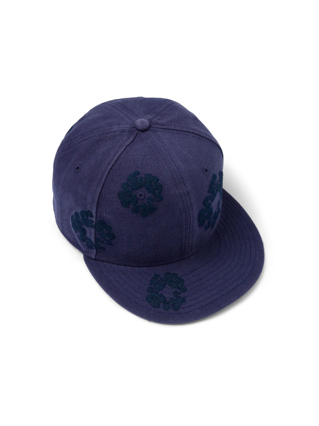 Navy Washed Floral Embroidery Flat Brim Snapback Cap Hover Image