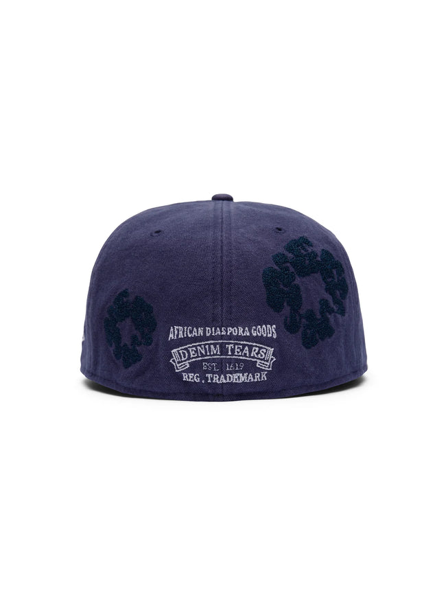 Navy Washed Floral Embroidery Flat Brim Snapback Cap Main Image