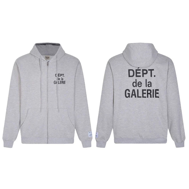 Gallery Dept. "Dépt. de la Galerie" Zip Hoodie – Grey French Print, Oversized Fit Hover Image