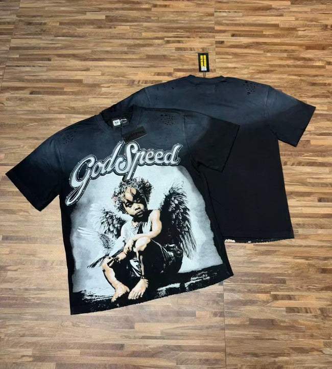 Godspeed Vintage Angel Graphic T-Shirt – Black Hover Image