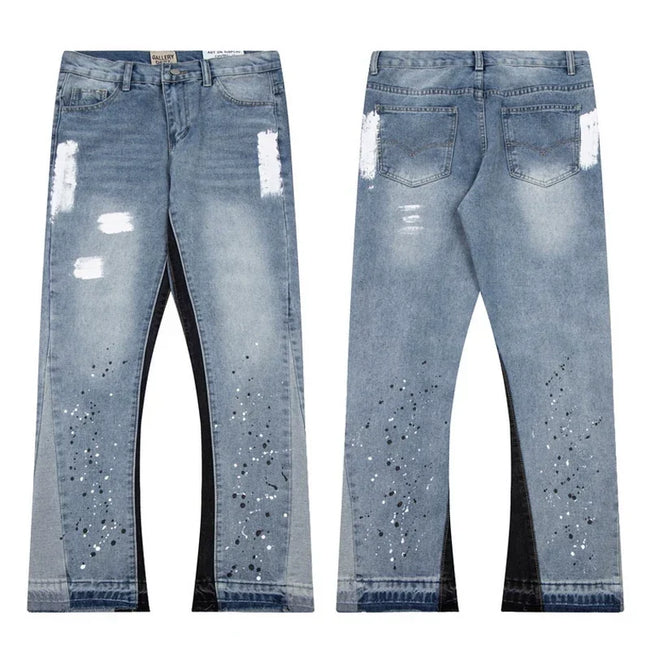 Gallery Dept. Contrast Side Panel Paint Splatter & Distressed Denim Jeans Hover Image