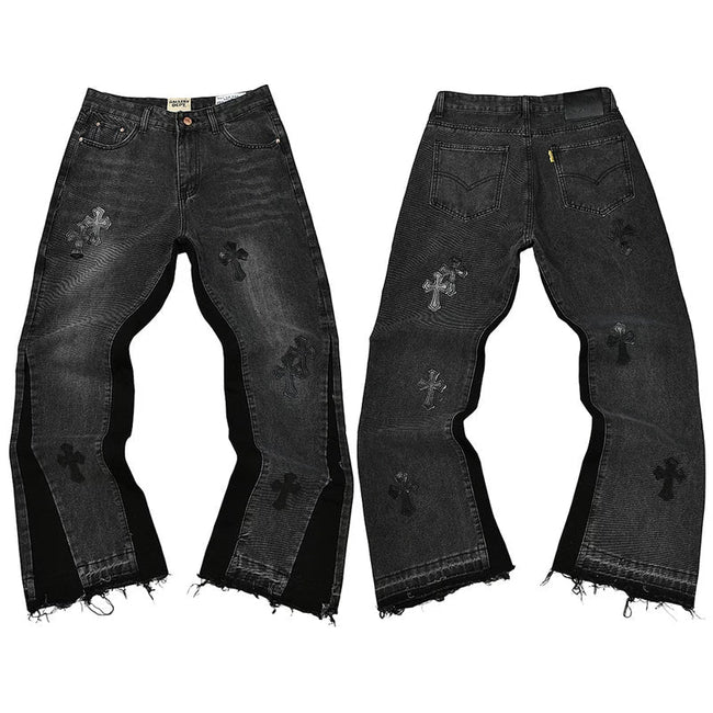 Gallery Dept. Cross Patch Contrast Side Panel Washed Black Denim Jeans Hover Image