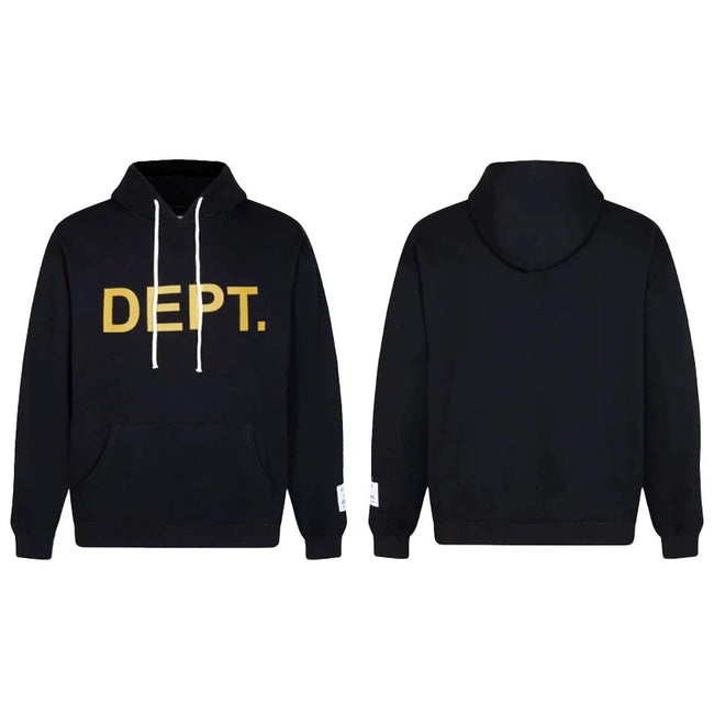 Gallery Dept. Black Hoodie – Bold “DEPT.” Gold Print Hover Image