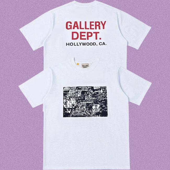 Gallery Dept. Newspaper Collage Graphic Short Sleeve T-Shirt - White/Red Hover Image