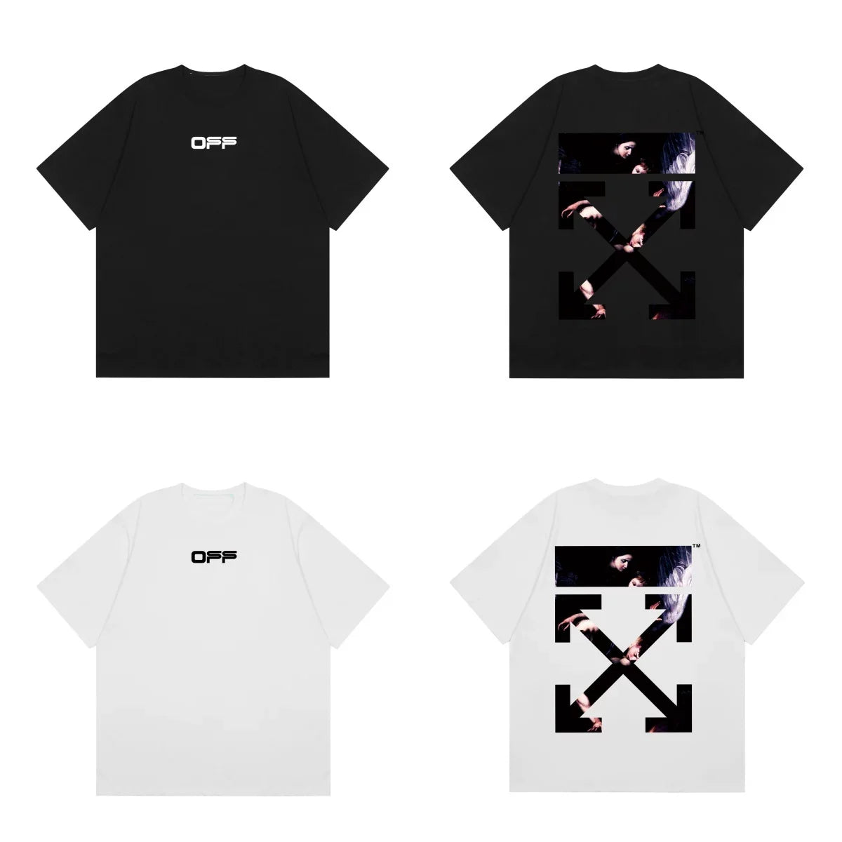 Off-White Black Pink Block Arrow Cross Print Short Sleeve T-Shirt