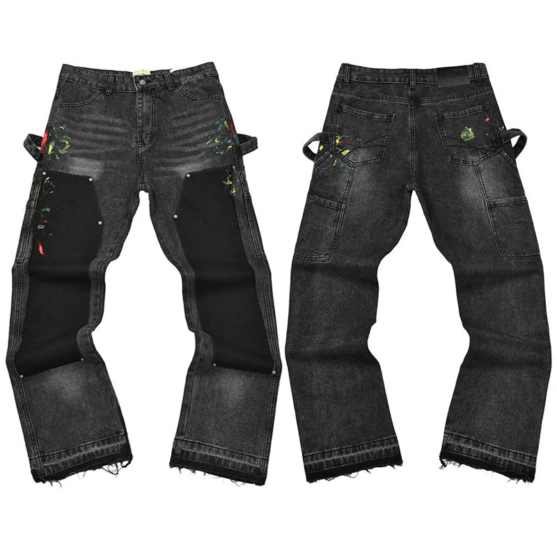 Gallery Dept. Contrast Knee Patch Paint Splatter Utility Cargo Pants