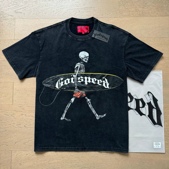 Godspeed Vintage Washed Skeleton Baseball Player T-Shirt Hover Image