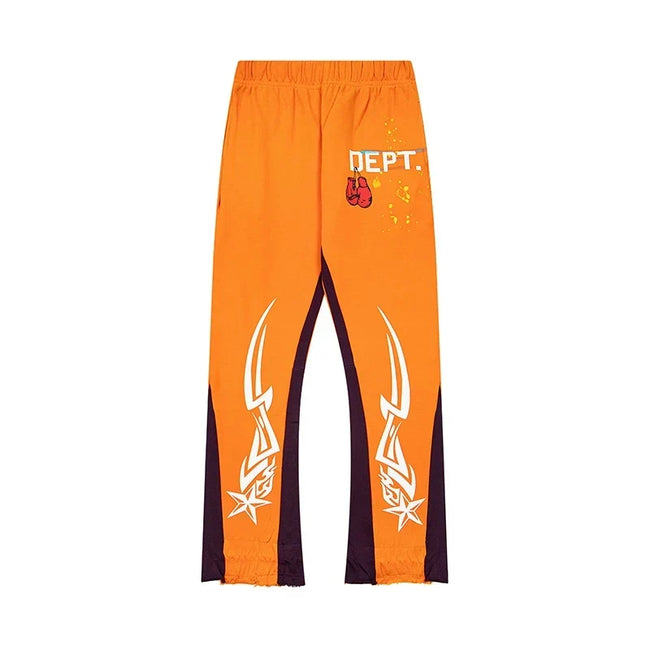 Gallery Dept. "DEPT." Tribal Star Graphic Contrast Panel Sweatpants - Orange & Dark Purple Hover Image