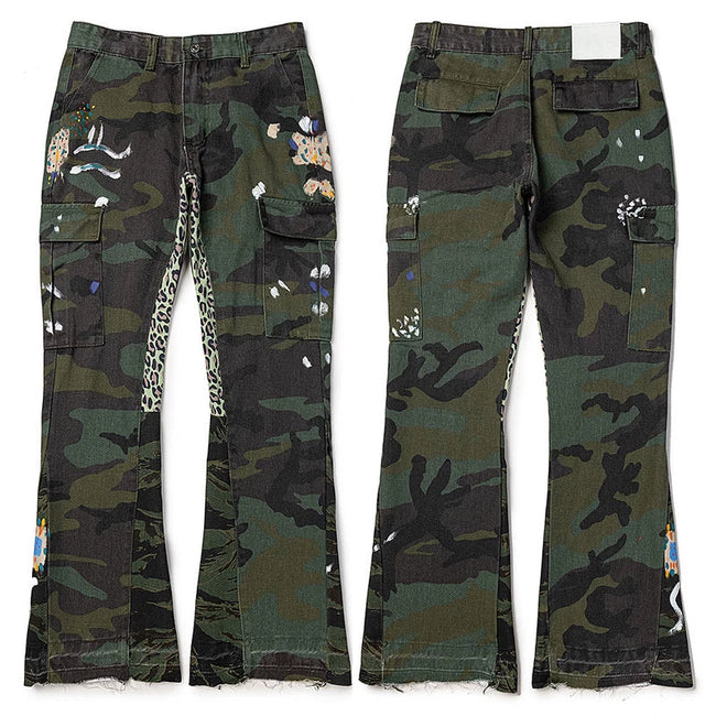 Gallery Dept. Camo Leopard Patchwork Paint Splatter Cargo Pants Hover Image