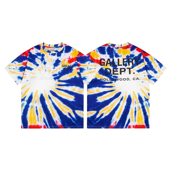 Gallery Dept. Sunburst Tie-Dye Hollywood Logo Short Sleeve T-Shirt - Red/Blue/Yellow Hover Image