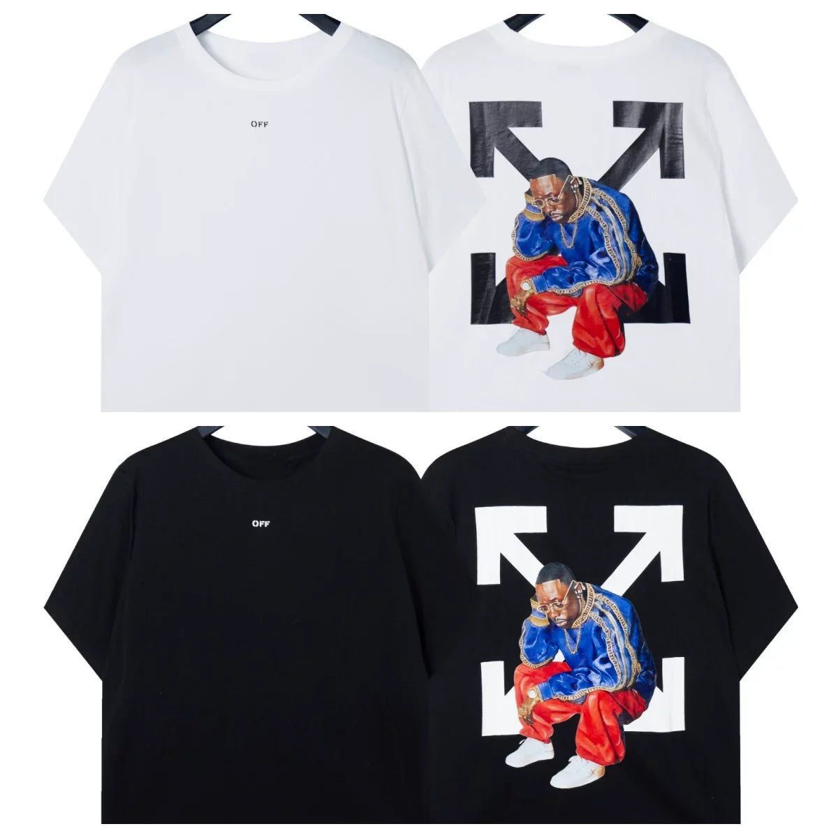 Off-White Hip Hop Character Arrow Graphic Short Sleeve T-Shirt