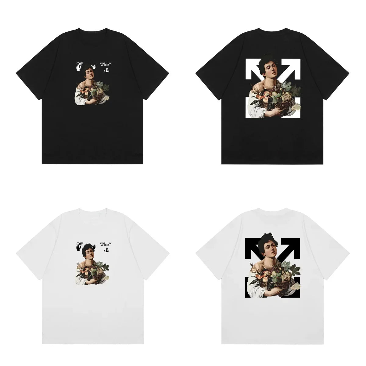 Off-White Oil Painting Figure Arrow Cross Print Short Sleeve T-Shirt
