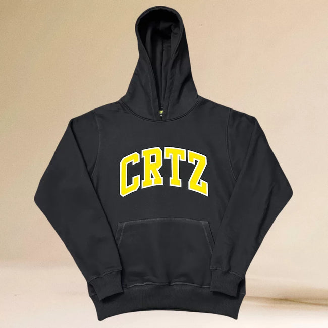 Corteiz Collegiate Arc Logo Heavyweight Hoodie - Black / Yellow Hover Image