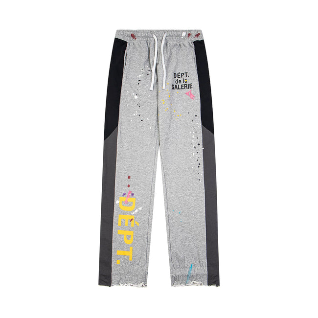 Gallery Dept. "DEPT. de la GALERIE" Vertical Logo Paint Splatter Contrast Panel Sweatpants - Heather Grey Hover Image