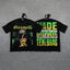 GLAZA GOD Men's Gothic Graphic Oversized T-Shirt – Green Print Streetwear Double-Sided Casual Tee