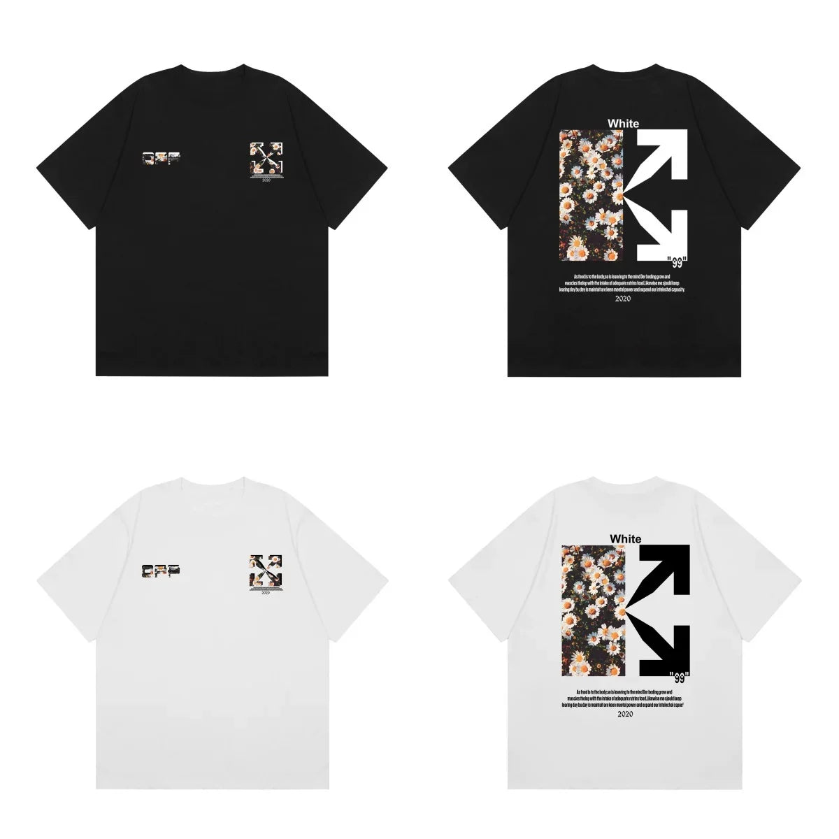 Off-White Floral Daisy Arrow Cross Print Short Sleeve T-Shirt