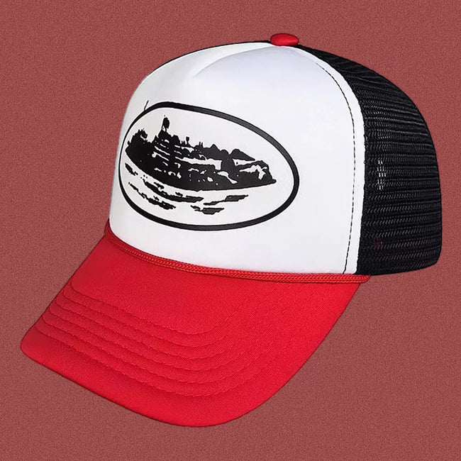 Cortiez Bold Red Oval Ship Logo Trucker Hat - Royal Blue Hover Image