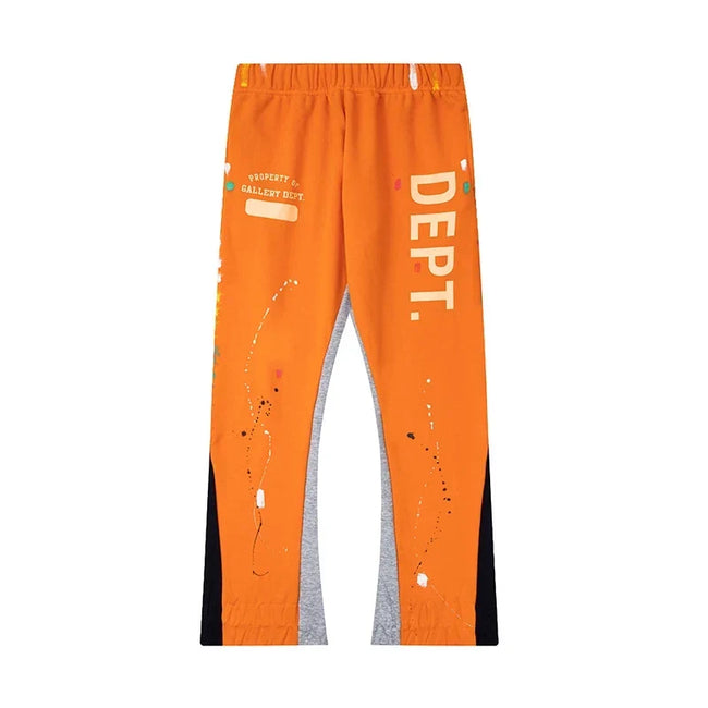 Gallery Dept. "DEPT." Vertical Logo Paint Splatter Contrast Panel Sweatpants - Orange Hover Image