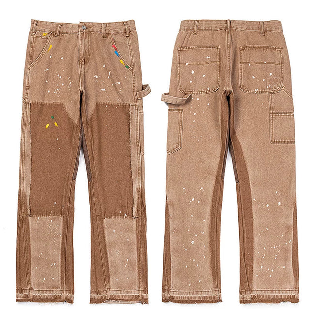 Gallery Dept. Paint Splatter Contrast Knee Patch Khaki Denim Jeans Hover Image