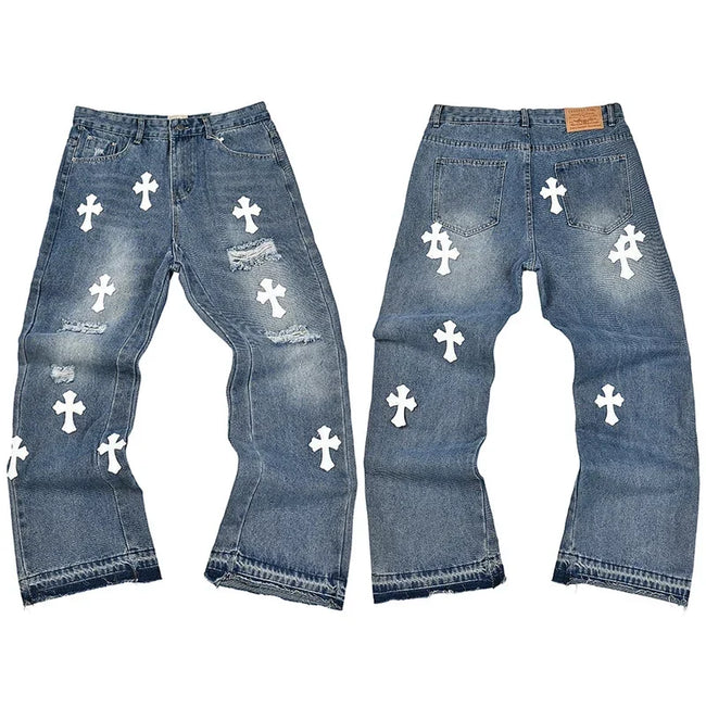 Gallery Dept. Paint Splatter & Patchwork Distressed Charcoal Denim Jeans Hover Image