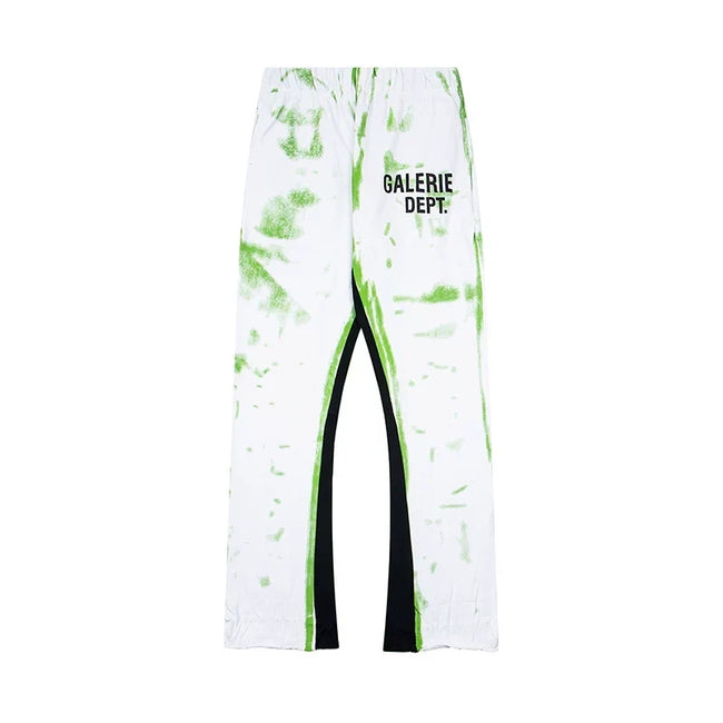 Gallery Dept. "GALERIE DEPT." Lime Green Tie-Dye Wash Contrast Panel Sweatpants - White Hover Image