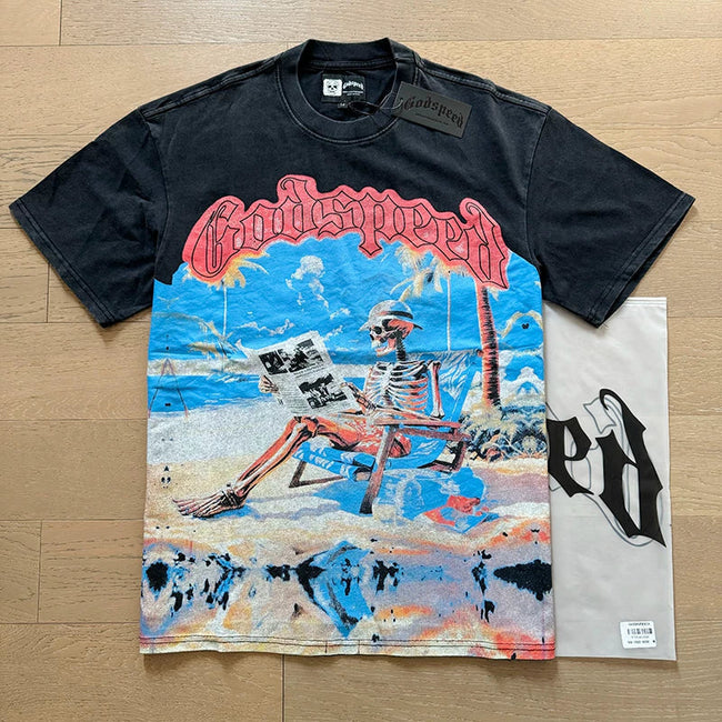 Godspeed Vintage Washed Skeleton Baseball Player T-Shirt Hover Image