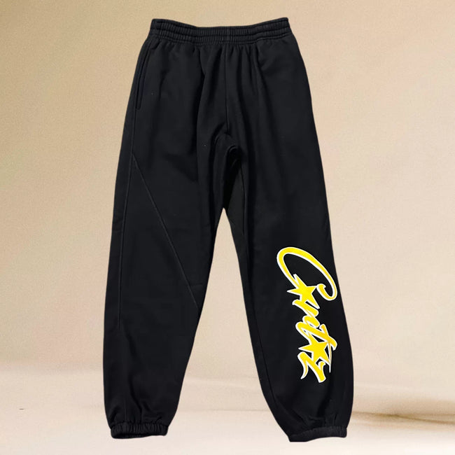 Corteiz Yellow Script Logo Heavyweight Sweatpants black Hover Image