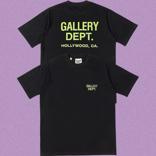 Gallery Dept. Hollywood Logo Short Sleeve T-Shirt - Black/Neon Green Hover Image
