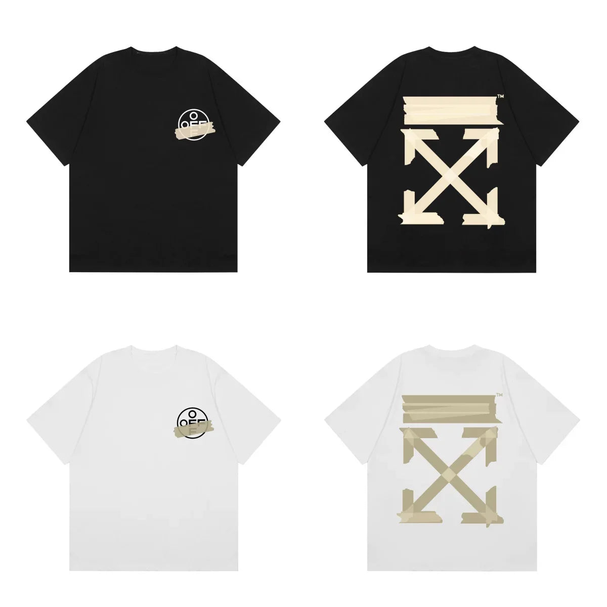 Off-White Beige Warning Tape Arrow Cross Print Short Sleeve T-Shirt