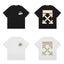 Off-White Beige Warning Tape Arrow Cross Print Short Sleeve T-Shirt