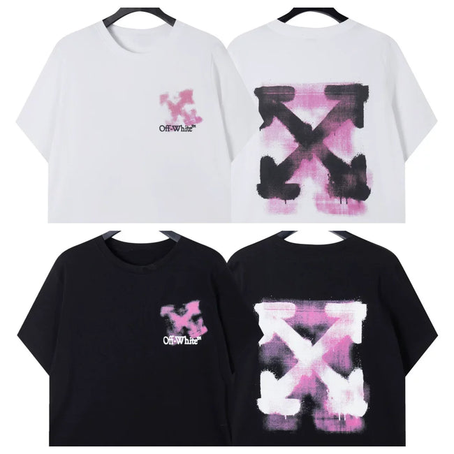 Off-White Pink Spray Paint Arrow Cross Print Short Sleeve T-Shirt Hover Image