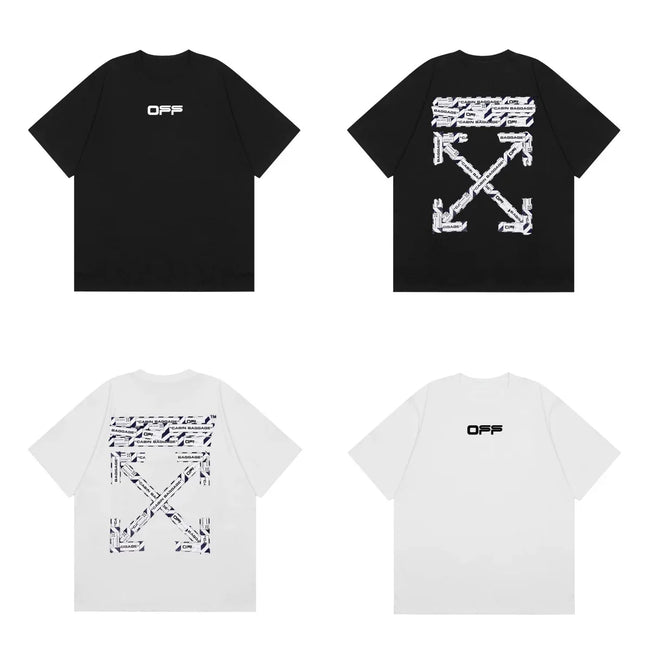 Off-White Glitter Crackle Arrow Cross Print Short Sleeve T-Shirt Hover Image