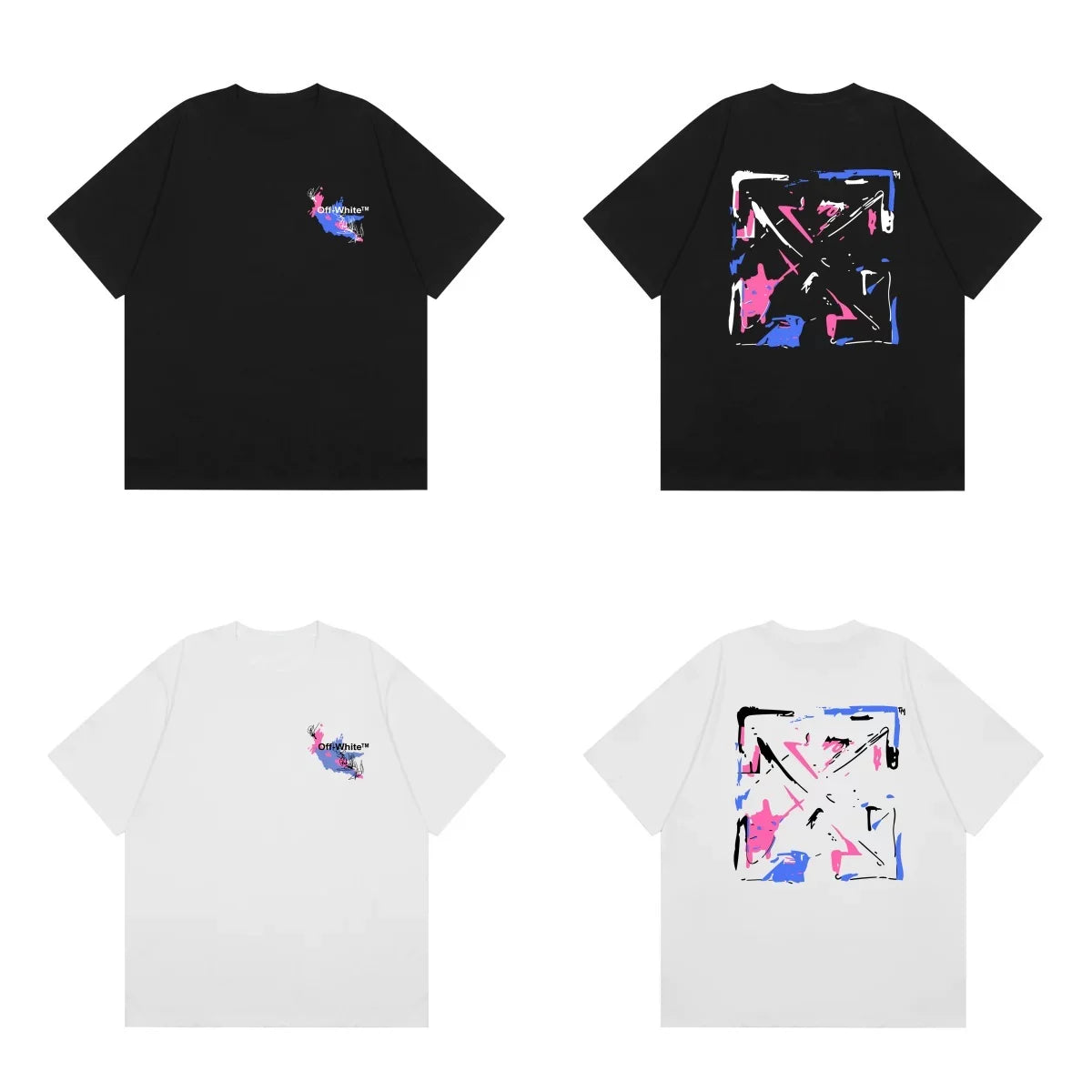 Off-White Pink Purple Abstract Arrow Cross Print Short Sleeve T-Shirt
