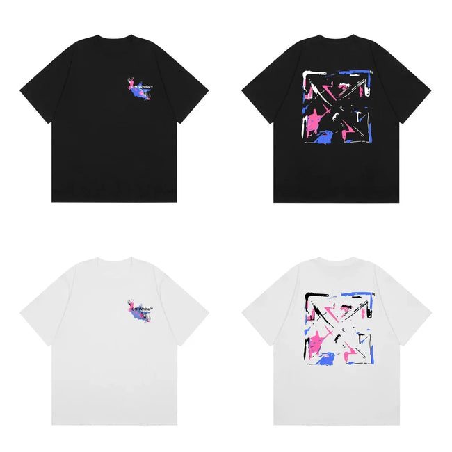 Off-White Pink Purple Abstract Arrow Cross Print Short Sleeve T-Shirt Hover Image