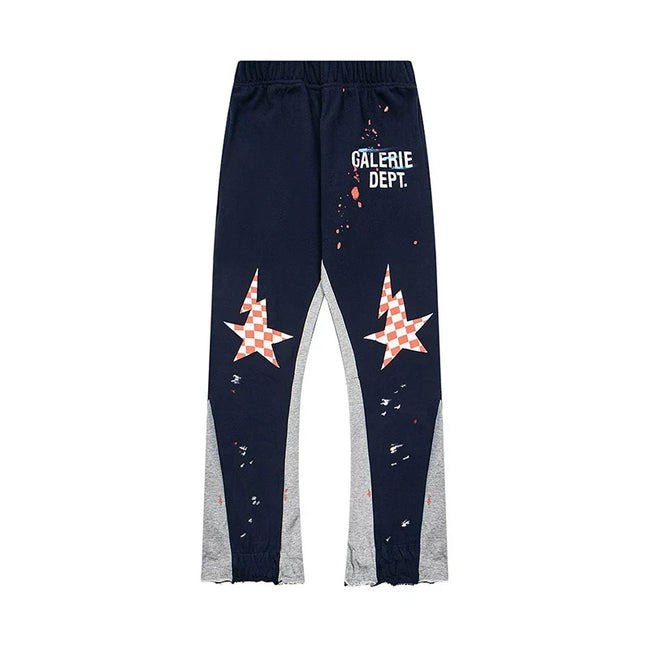 Gallery Dept. "GALERIE DEPT." Checkered Star Graphic Paint Splatter Contrast Panel Sweatpants - Navy & Grey Hover Image