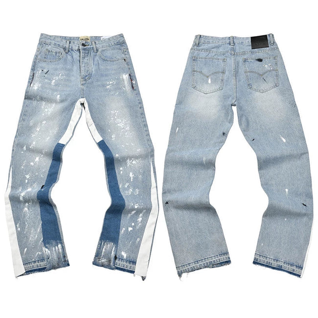 Gallery Dept. Contrast Side Panel & Paint Splatter Light Wash Denim Jeans Hover Image