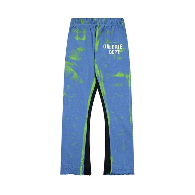 Gallery Dept. "GALERIE DEPT." Lime Green Tie-Dye Wash Contrast Panel Sweatpants - Blue Hover Image