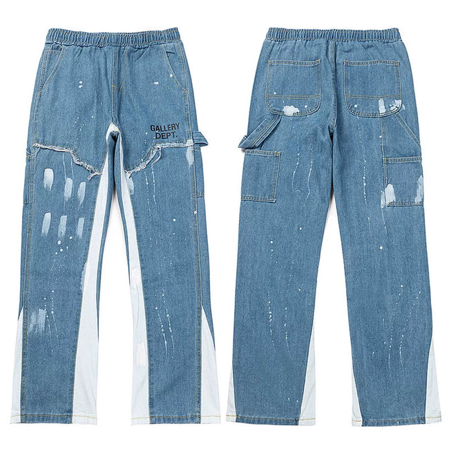 Gallery Dept. Contrast Side Panel Paint Splatter Denim Cargo Pants Hover Image
