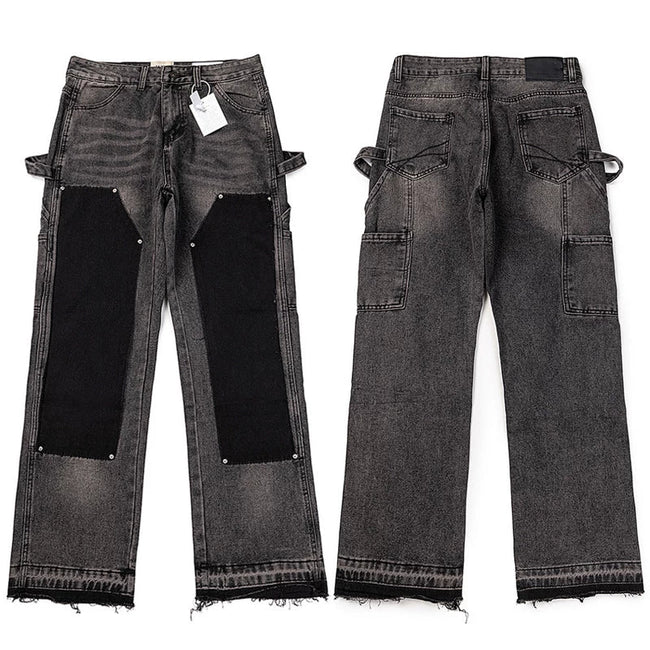 Gallery Dept. Cross Patch Distressed Light Wash Denim Jeans Hover Image