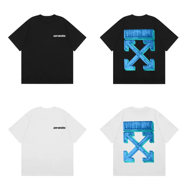 Off-White Blue Brushstroke Arrow Cross Print Short Sleeve T-Shirt Hover Image