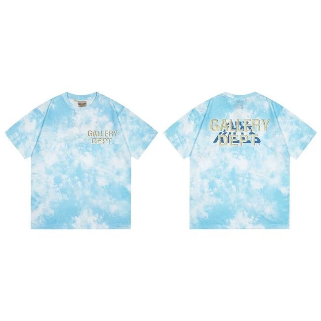 Gallery Dept. Marble Tie-Dye Gold Logo Short Sleeve T-Shirt - Light Blue Hover Image